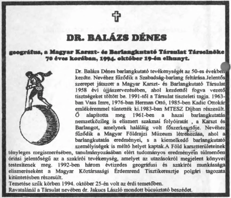 Dr. Balázs Dénes gyászjelentése